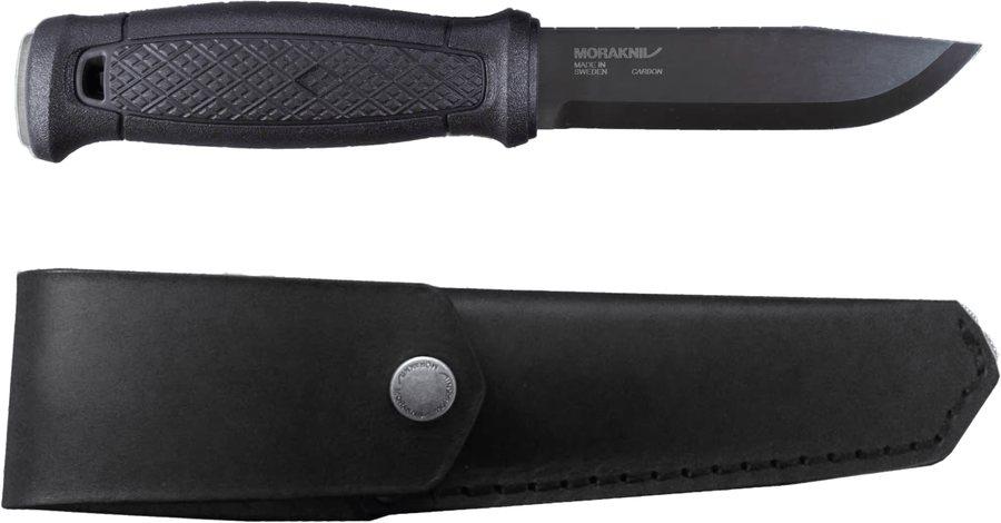 Morakniv Garberg karbonstål jaktkniv med lærslire i svart